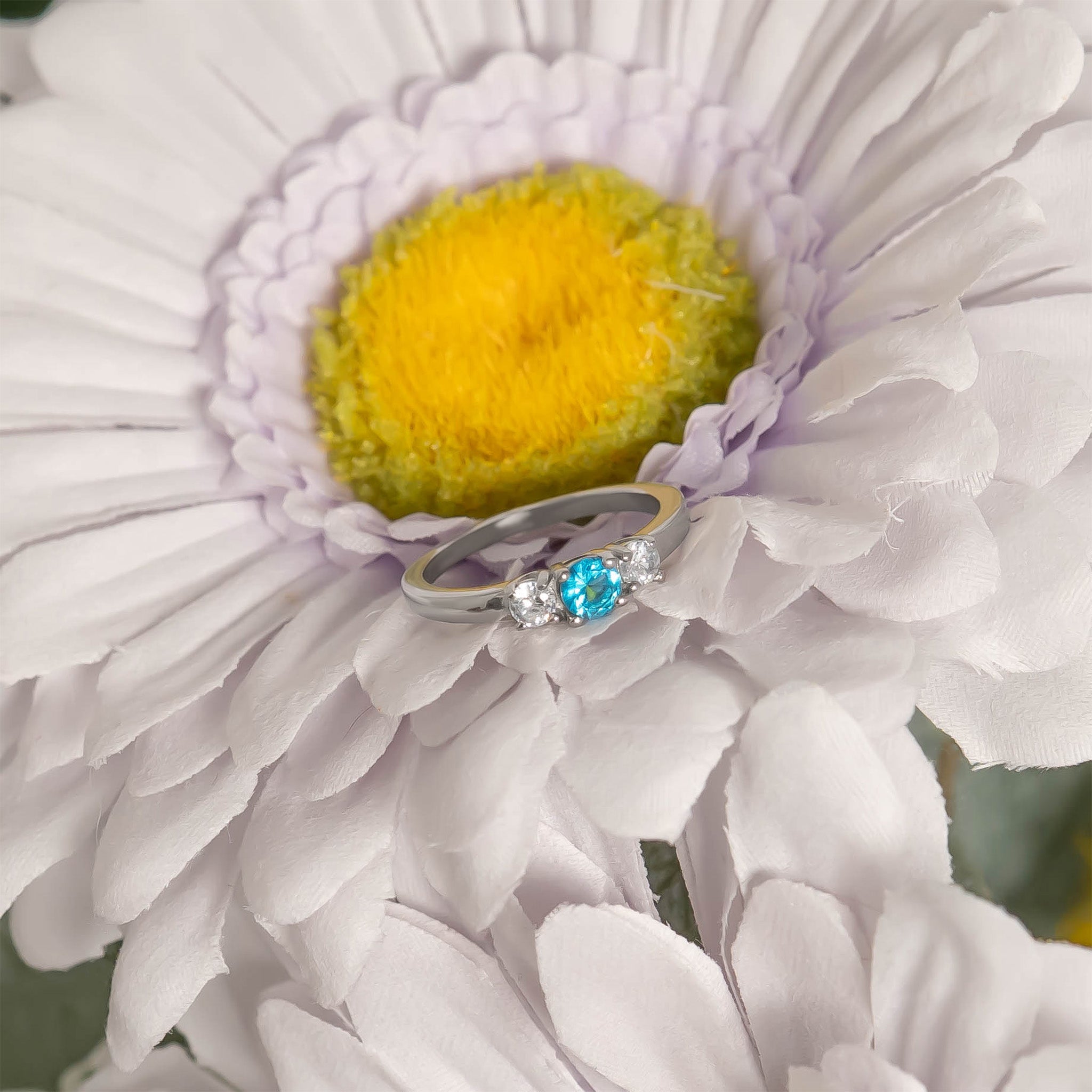 Birthstone Ring - Stainless Steel Band with CZ Accent for Women, Durable 316L