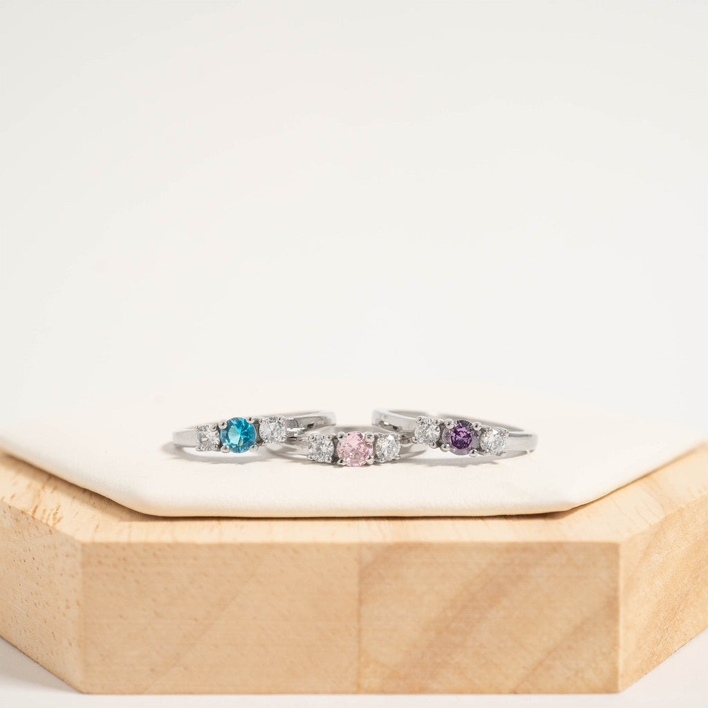 Birthstone Ring - Stainless Steel Band with CZ Accent for Women, Durable 316L