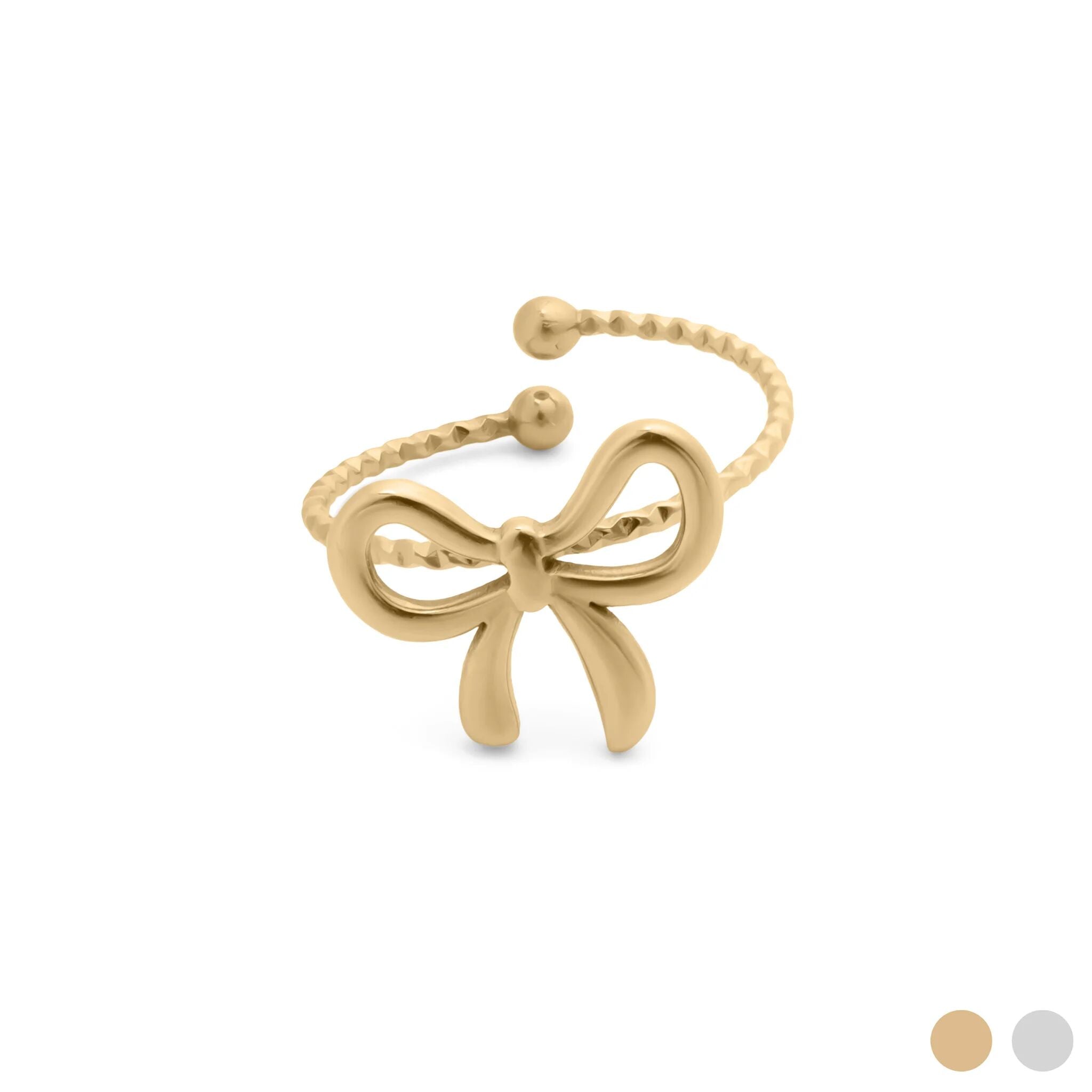 Adjustable Bow Ring – 18K Gold PVD Stainless Steel, Hypoallergenic & Scratch Resistant