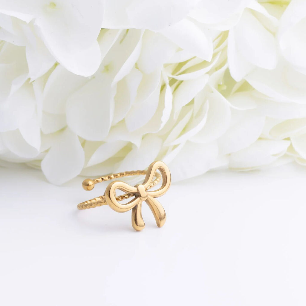 Adjustable Bow Ring – 18K Gold PVD Stainless Steel, Hypoallergenic & Scratch Resistant