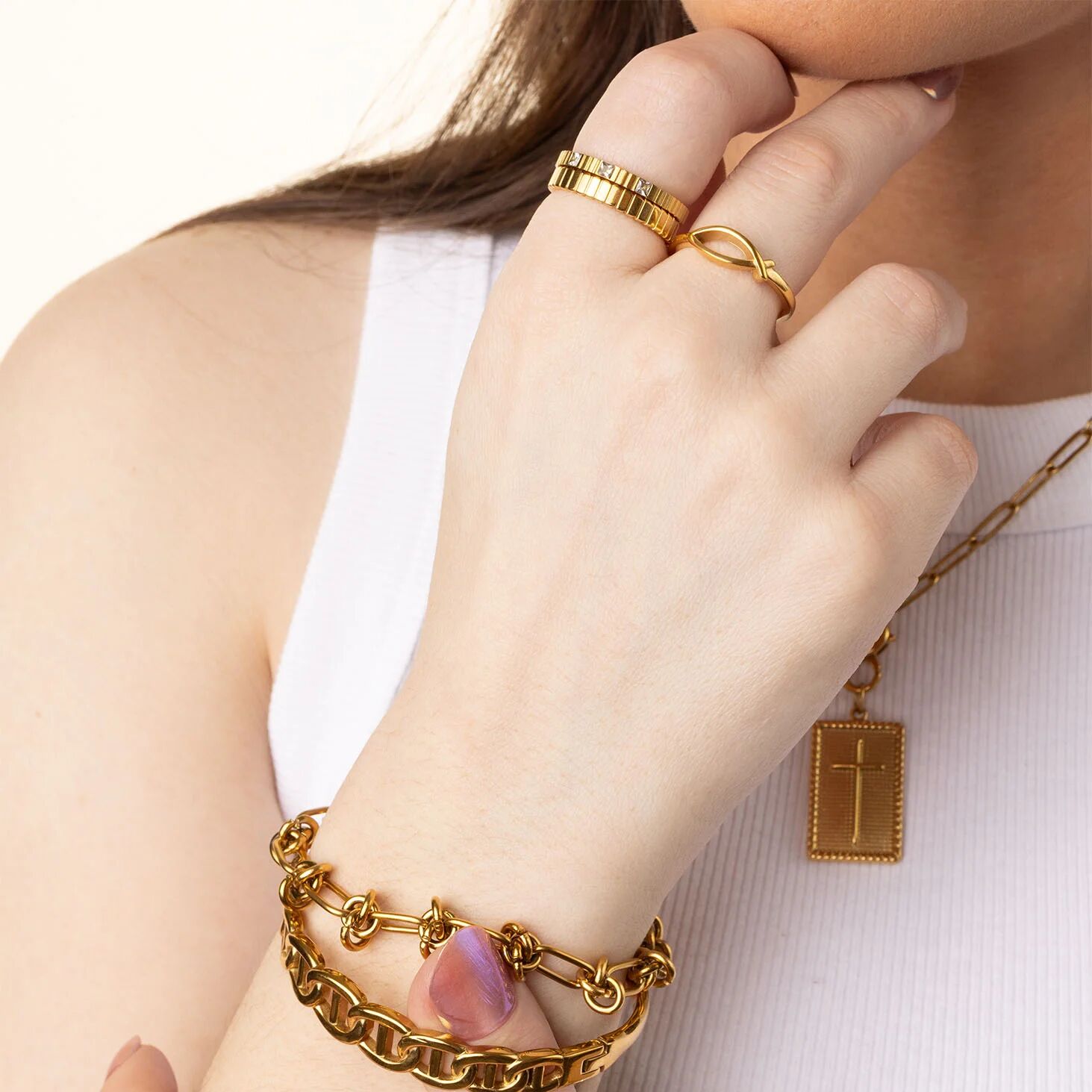 Gold Stacking Ring – 18K PVD Gold Plated Stainless Steel Ichthys Fish Ring