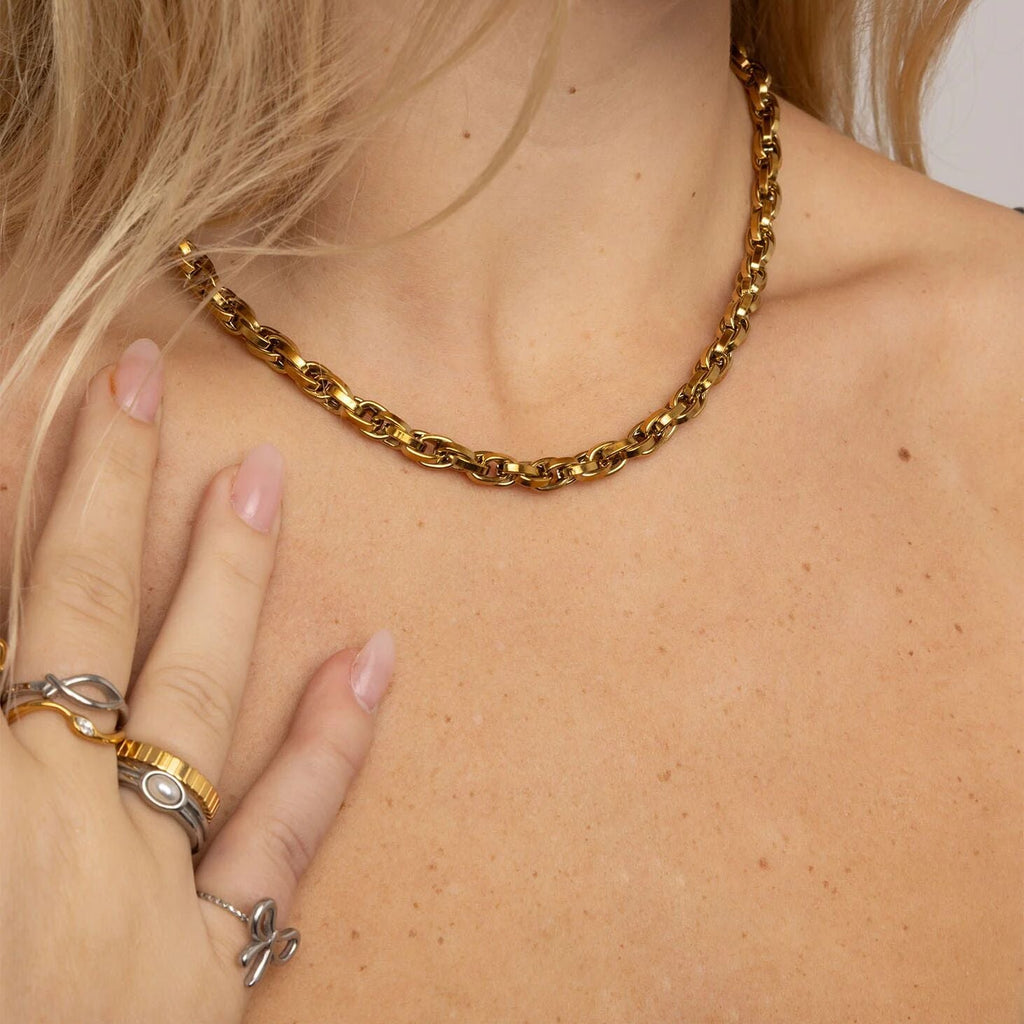 18K Gold Stacking Ring – Abstract Stone Accent | Durable Stainless Steel, Hypoallergenic