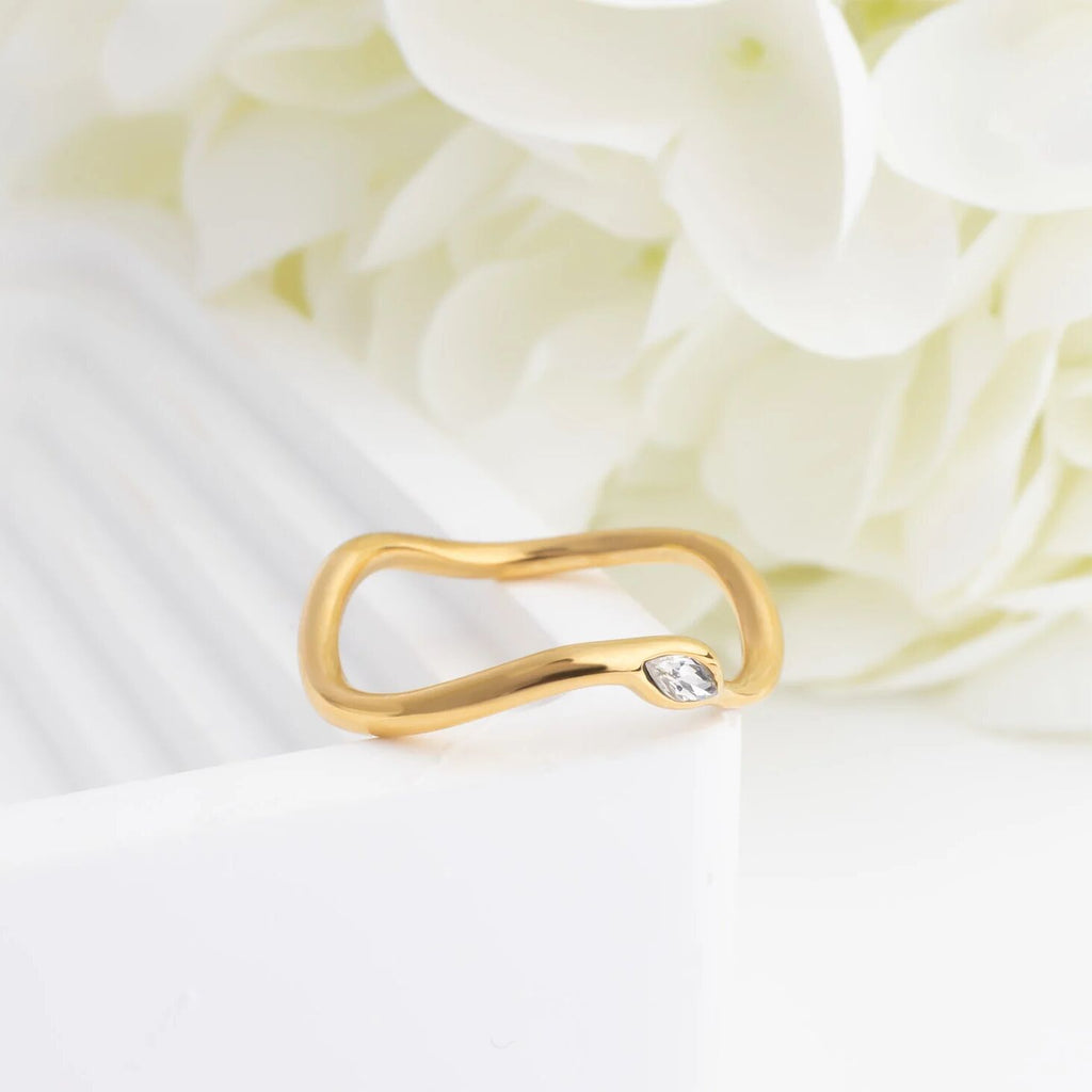 18K Gold Stacking Ring – Abstract Stone Accent | Durable Stainless Steel, Hypoallergenic