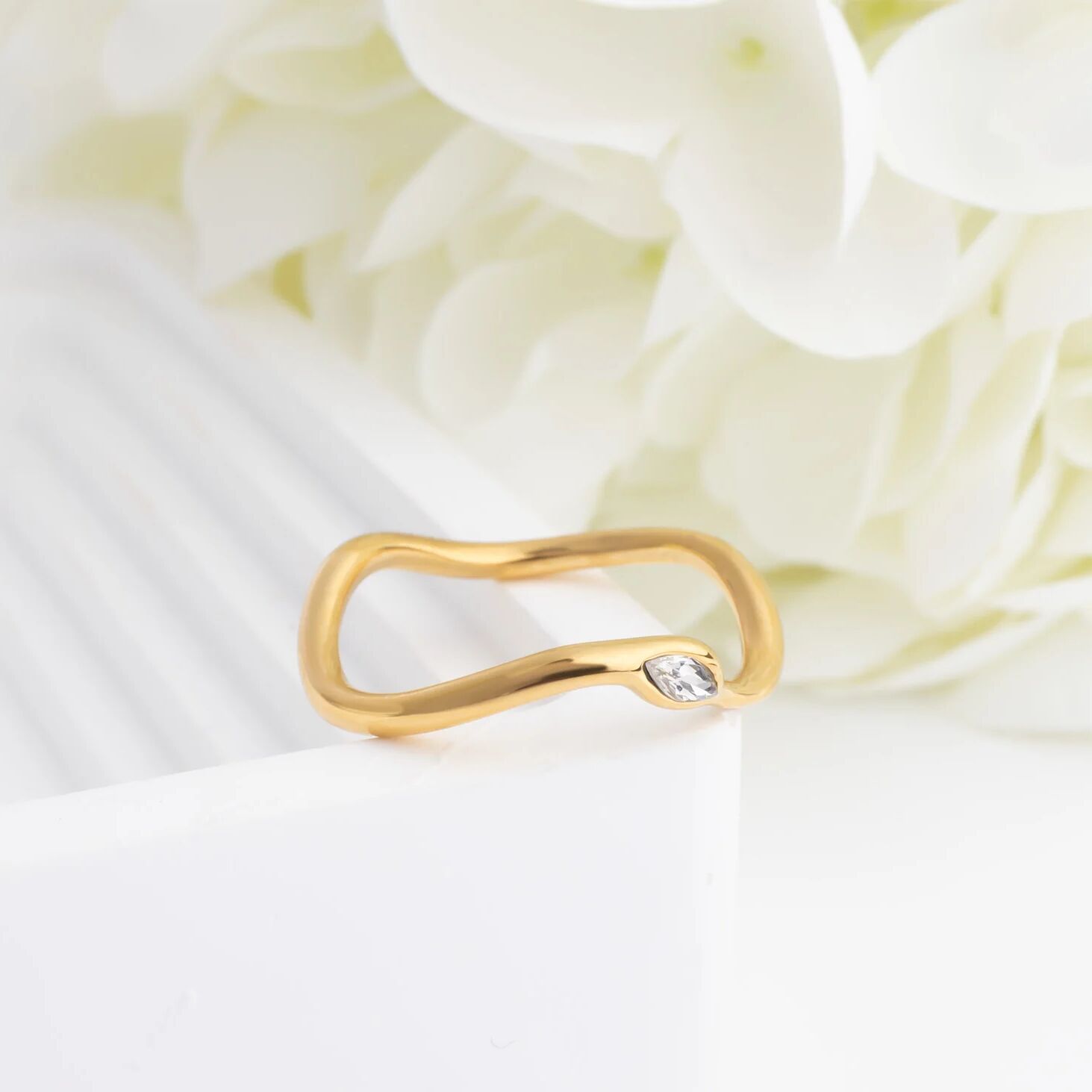 18K Gold Stacking Ring – Abstract Stone Accent | Durable Stainless Steel, Hypoallergenic