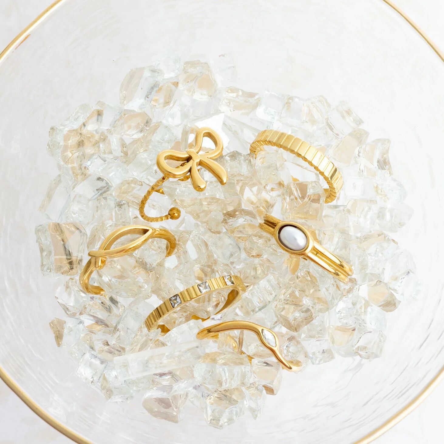 18K Gold Stacking Ring – Abstract Stone Accent | Durable Stainless Steel, Hypoallergenic