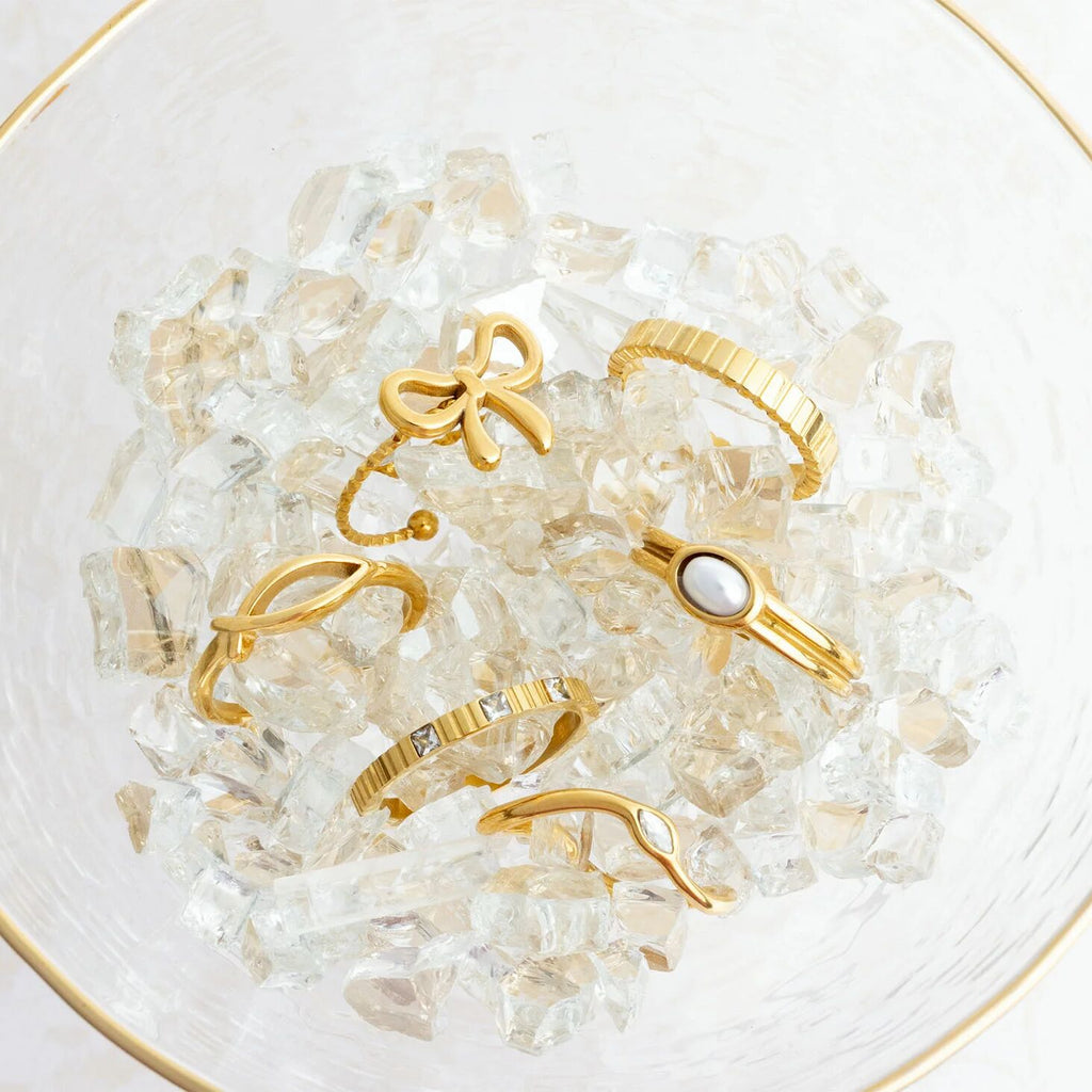 Gold Pearl Statement Ring - 18K Gold Stainless Steel Double Band With Pearl Accent