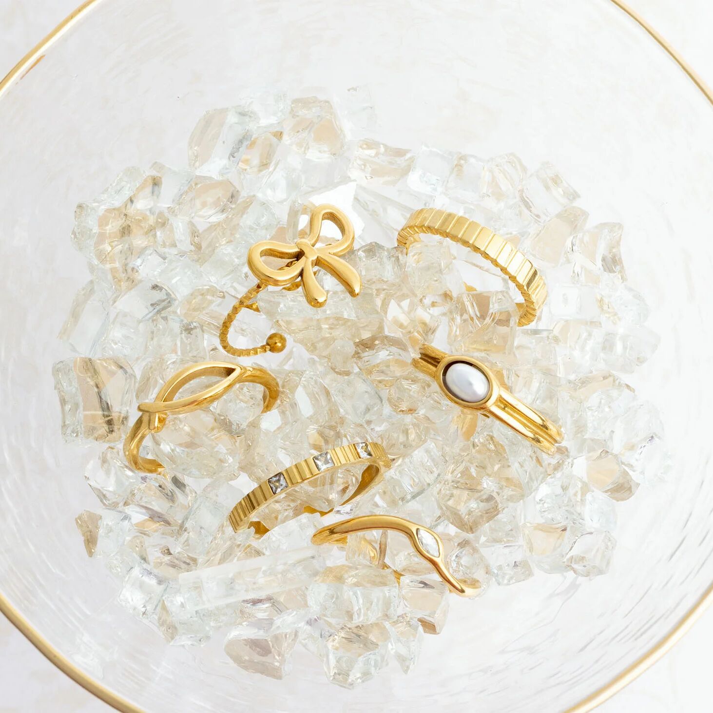 Gold Pearl Statement Ring - 18K Gold Stainless Steel Double Band With Pearl Accent