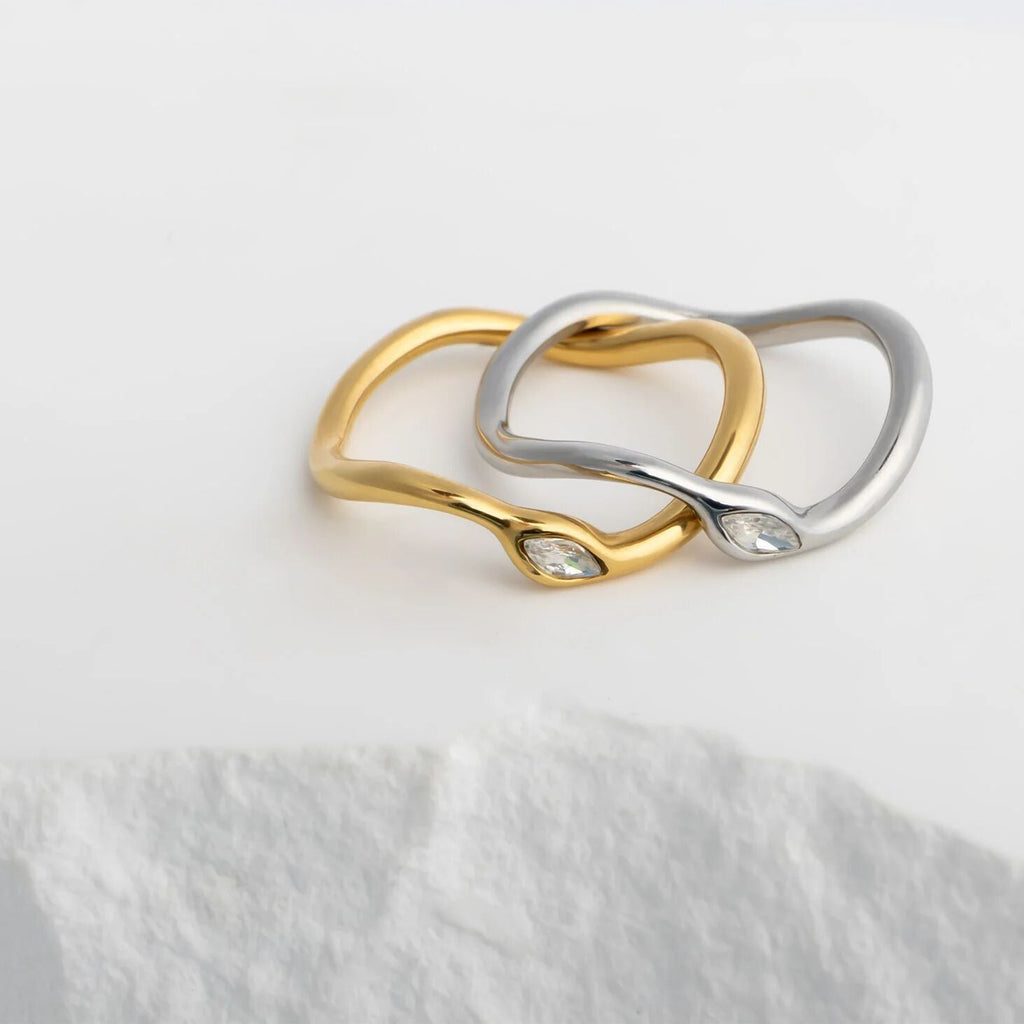 18K Gold Stacking Ring – Abstract Stone Accent | Durable Stainless Steel, Hypoallergenic