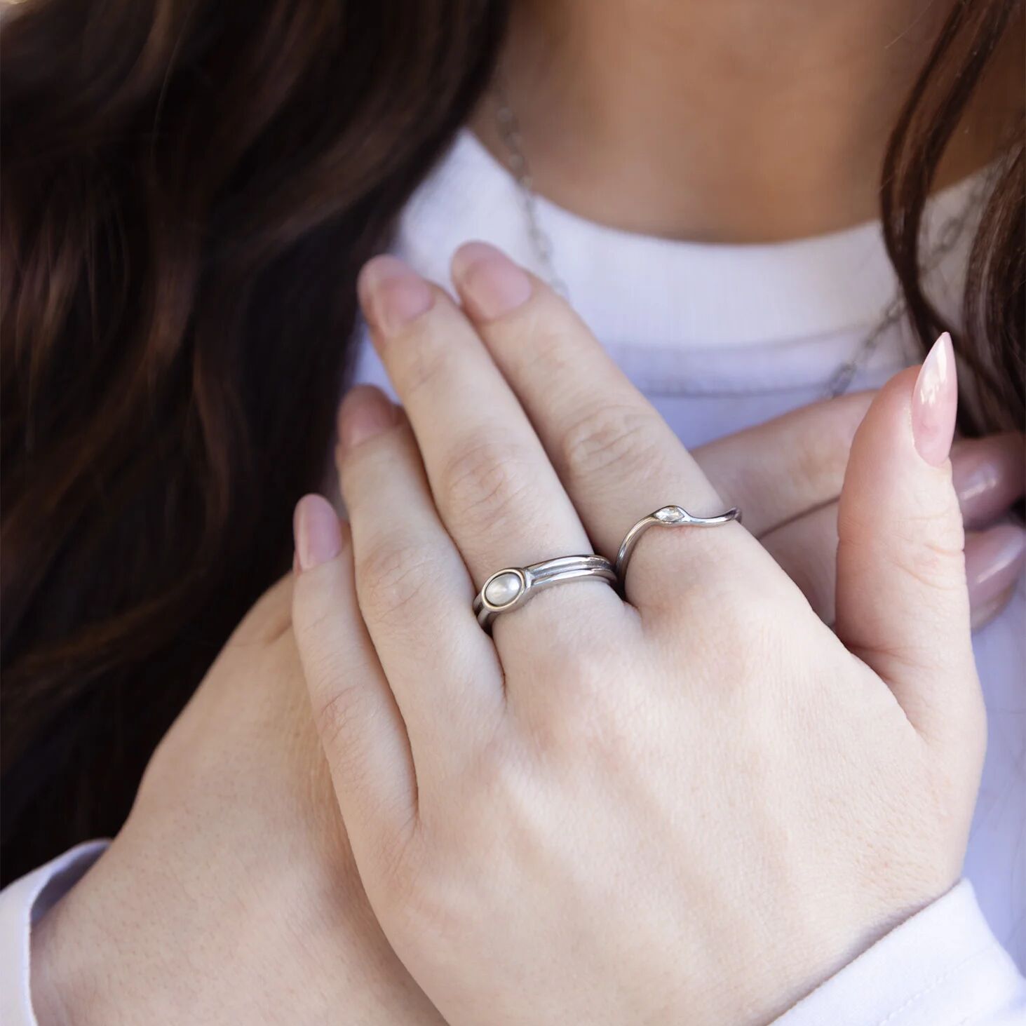 18K Gold Stacking Ring – Abstract Stone Accent | Durable Stainless Steel, Hypoallergenic