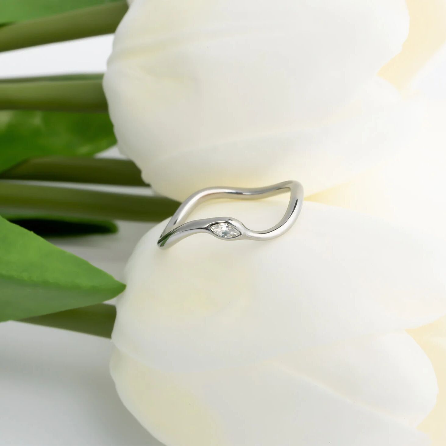 18K Gold Stacking Ring – Abstract Stone Accent | Durable Stainless Steel, Hypoallergenic