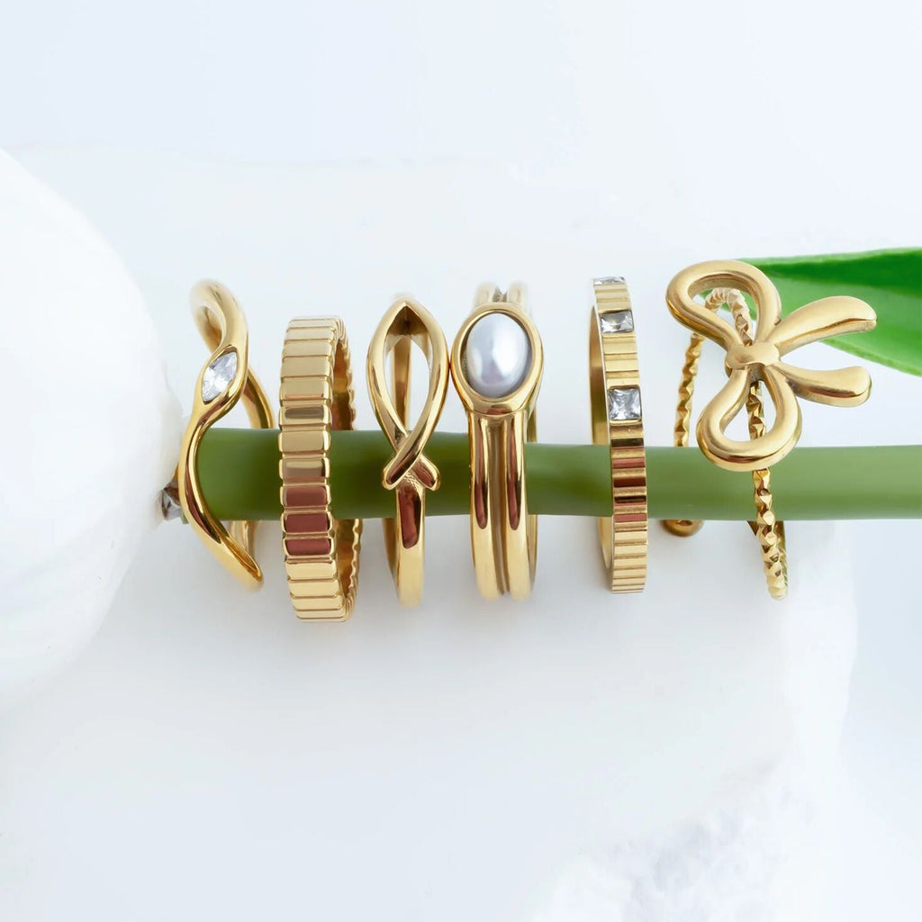 18K Gold Stacking Ring – Fluted Stainless Steel Textured Band, Scratch Resistant