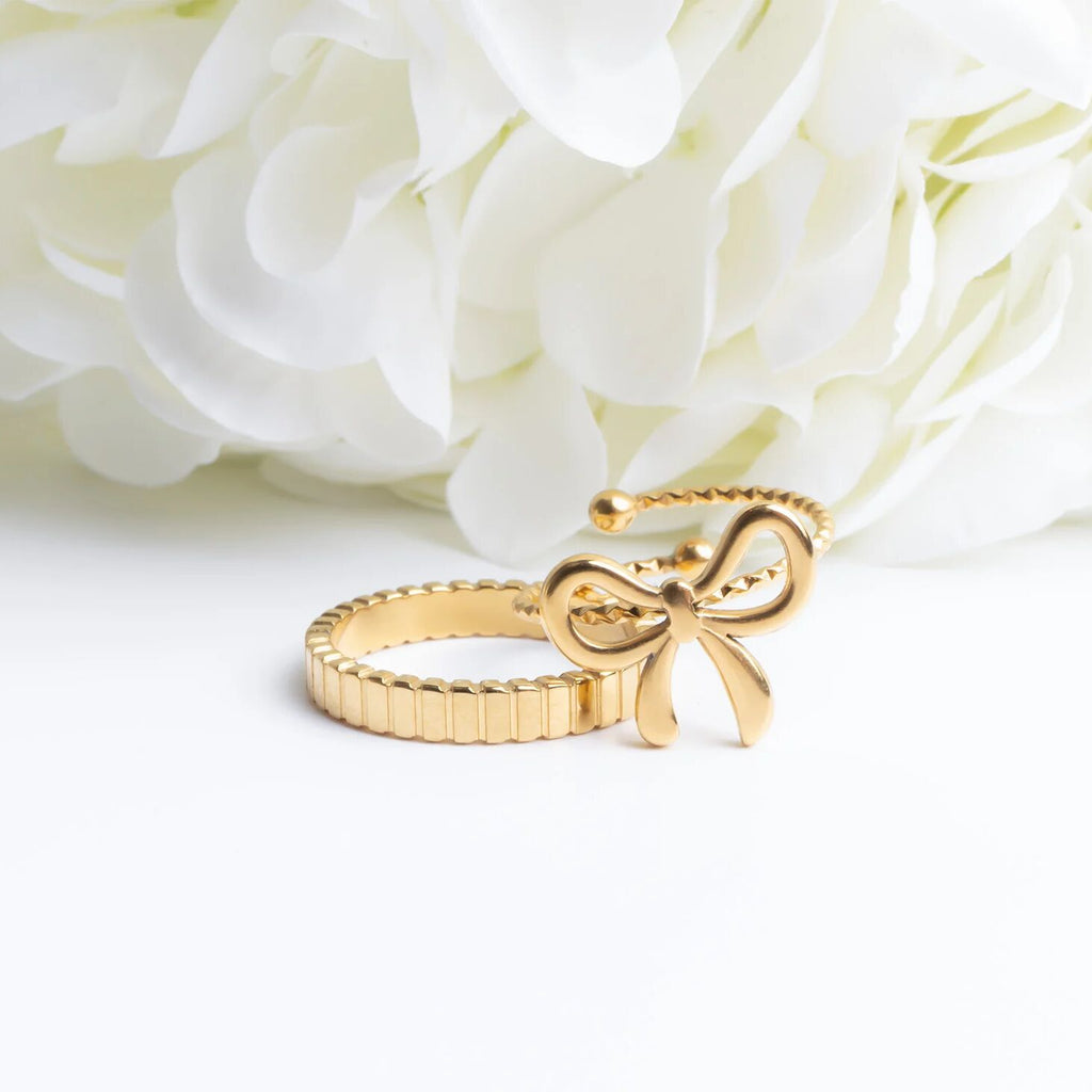 18K Gold Stacking Ring – Fluted Stainless Steel Textured Band, Scratch Resistant