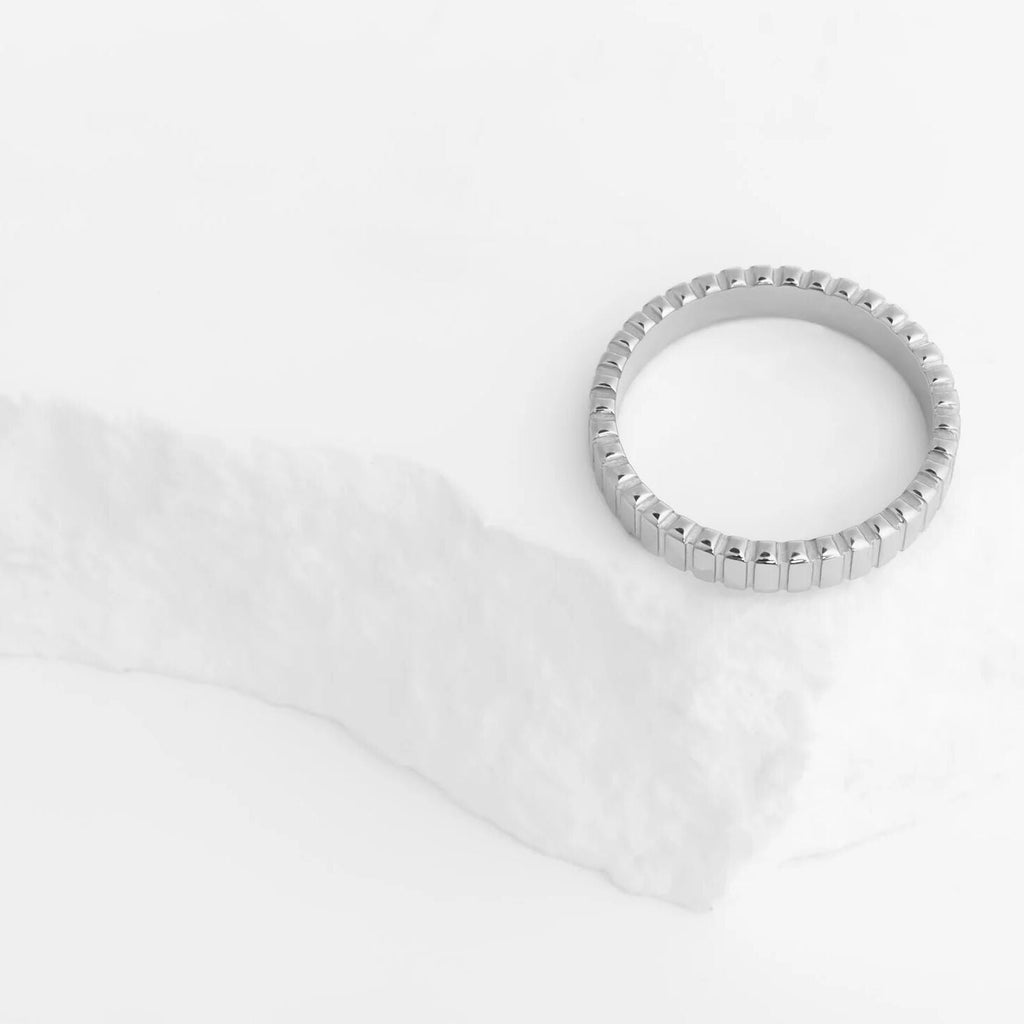 18K Gold Stacking Ring – Fluted Stainless Steel Textured Band, Scratch Resistant