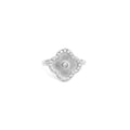 Silver Floral Motif Ring with a textured design on a white background
