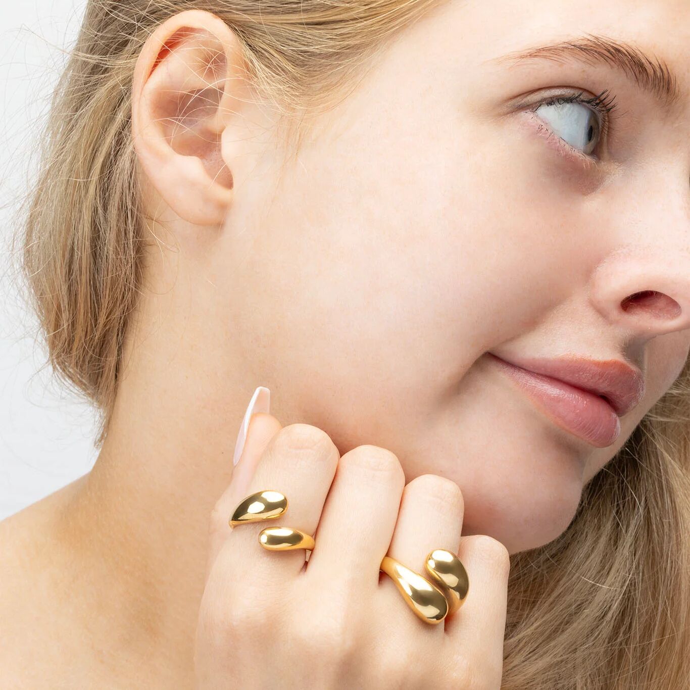 18K Gold Stainless Steel Large Duo Drop Ring - gold model