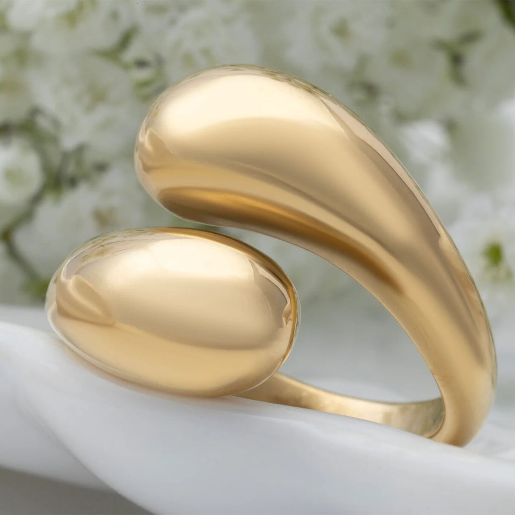 18K Gold Stainless Steel Large Duo Drop Ring - gold studio