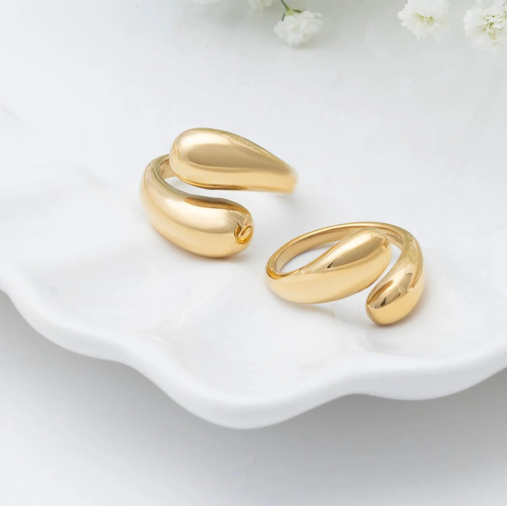 18K Gold Stainless Steel Large Duo Drop Ring - gold studio