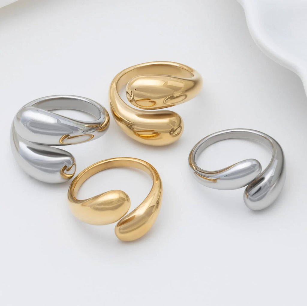 18K Gold Stainless Steel Large Duo Drop Ring - gold and stainless studio