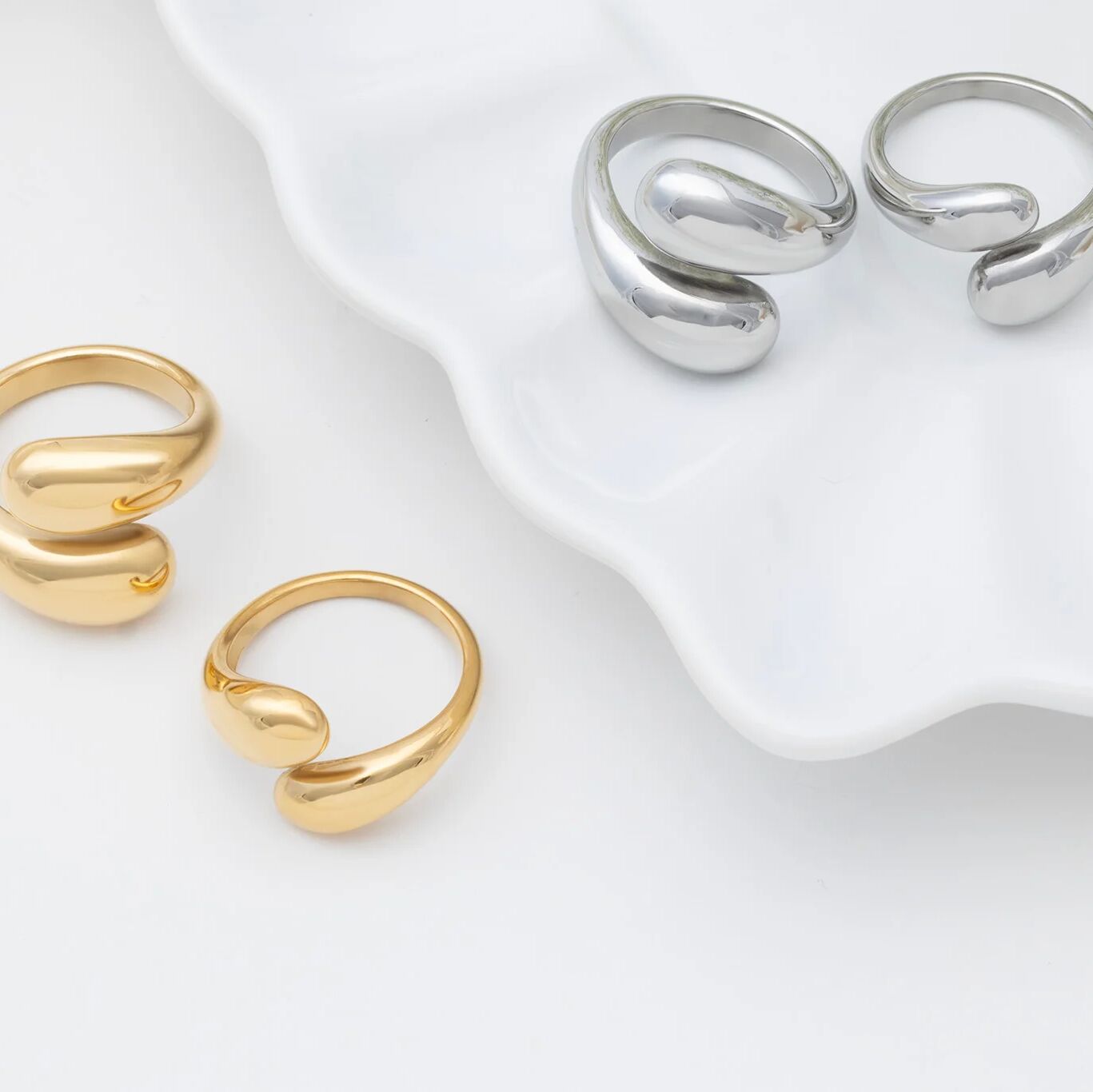 18K Gold Stainless Steel Large Duo Drop Ring - stainless and gold studio