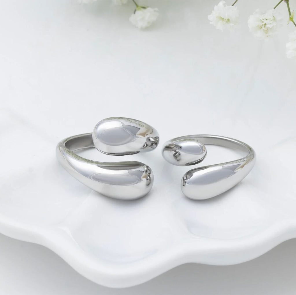 18K Gold Stainless Steel Large Duo Drop Ring - stainless studio