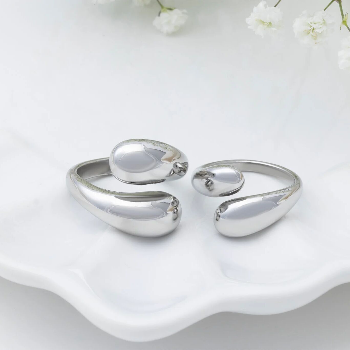 18K Gold Stainless Steel Large Duo Drop Ring - stainless studio