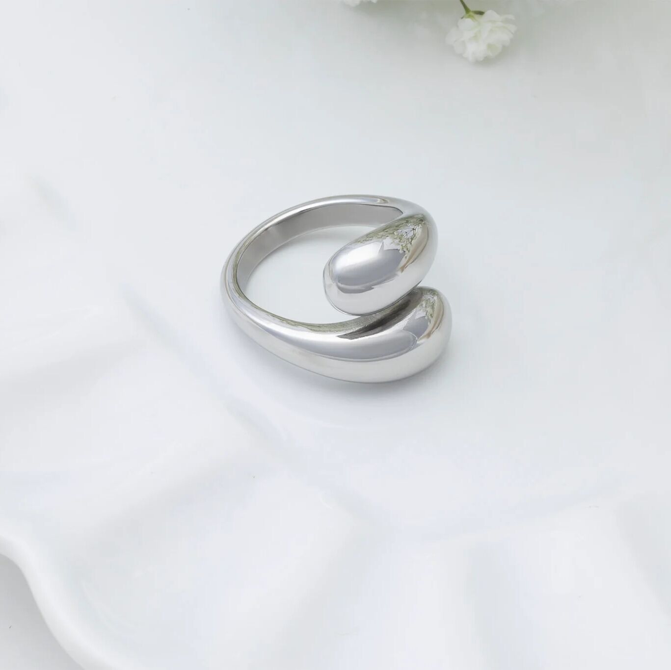 18K Gold Stainless Steel Large Duo Drop Ring - stainless studio