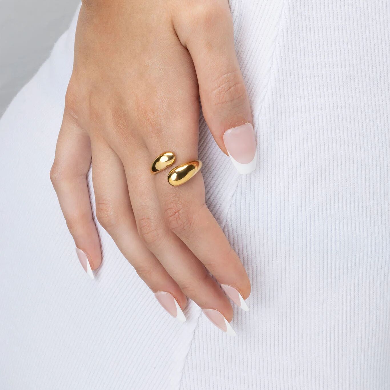 18K Gold Stainless Steel Duo Drop Ring- gold model