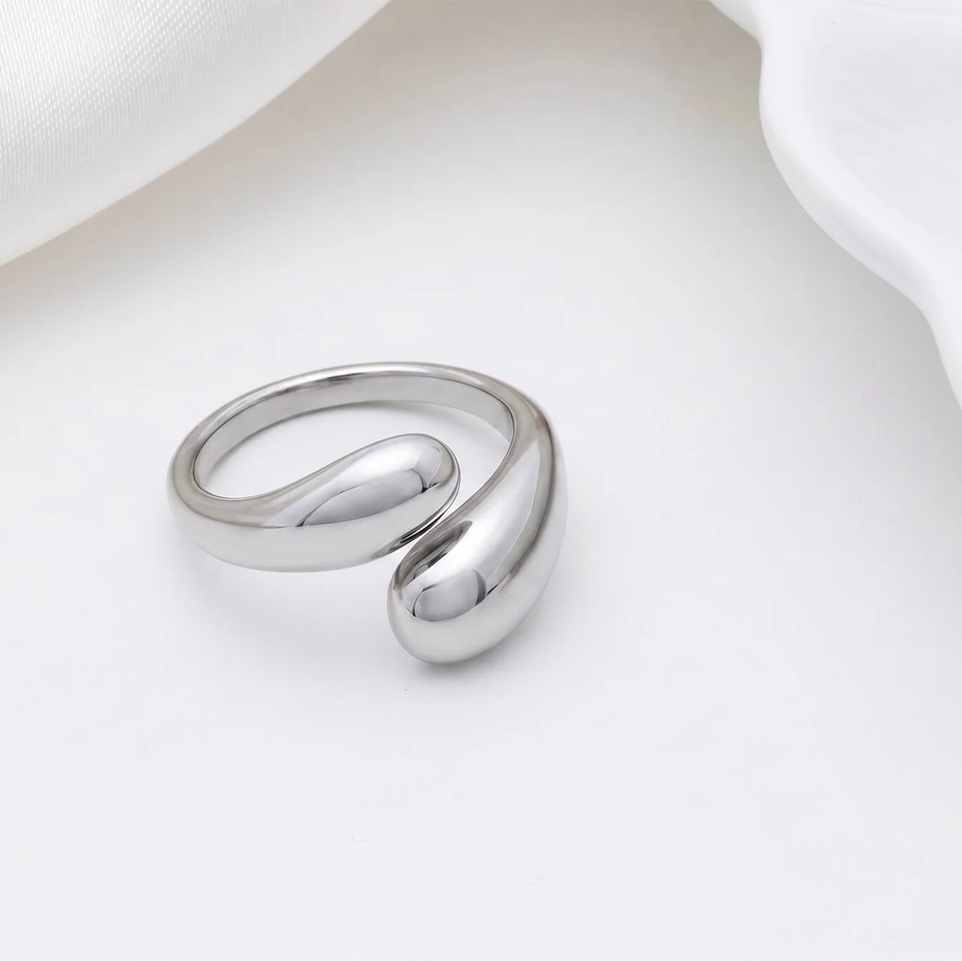 18K Gold Stainless Steel Duo Drop Ring- silver studio
