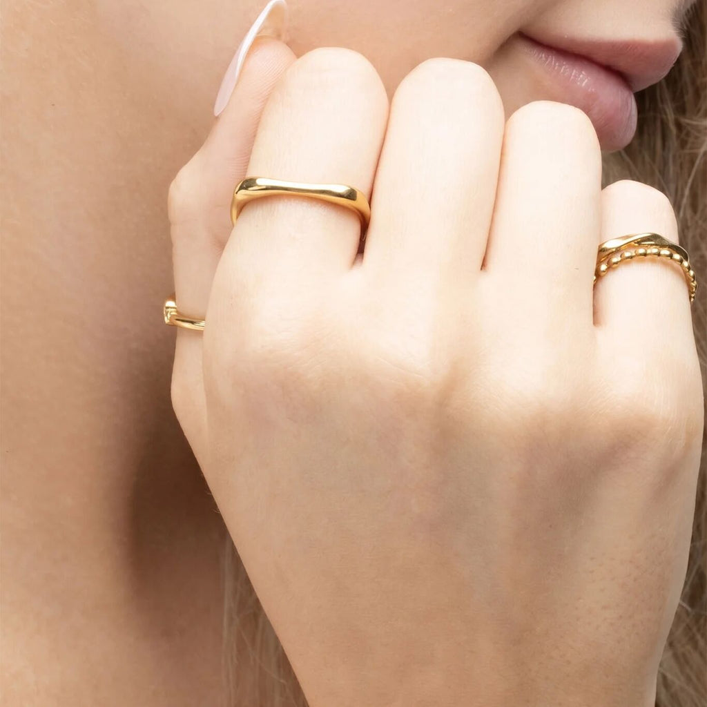 18K Gold PVD Stainless Steel Adjustable Simple Ring- gold model