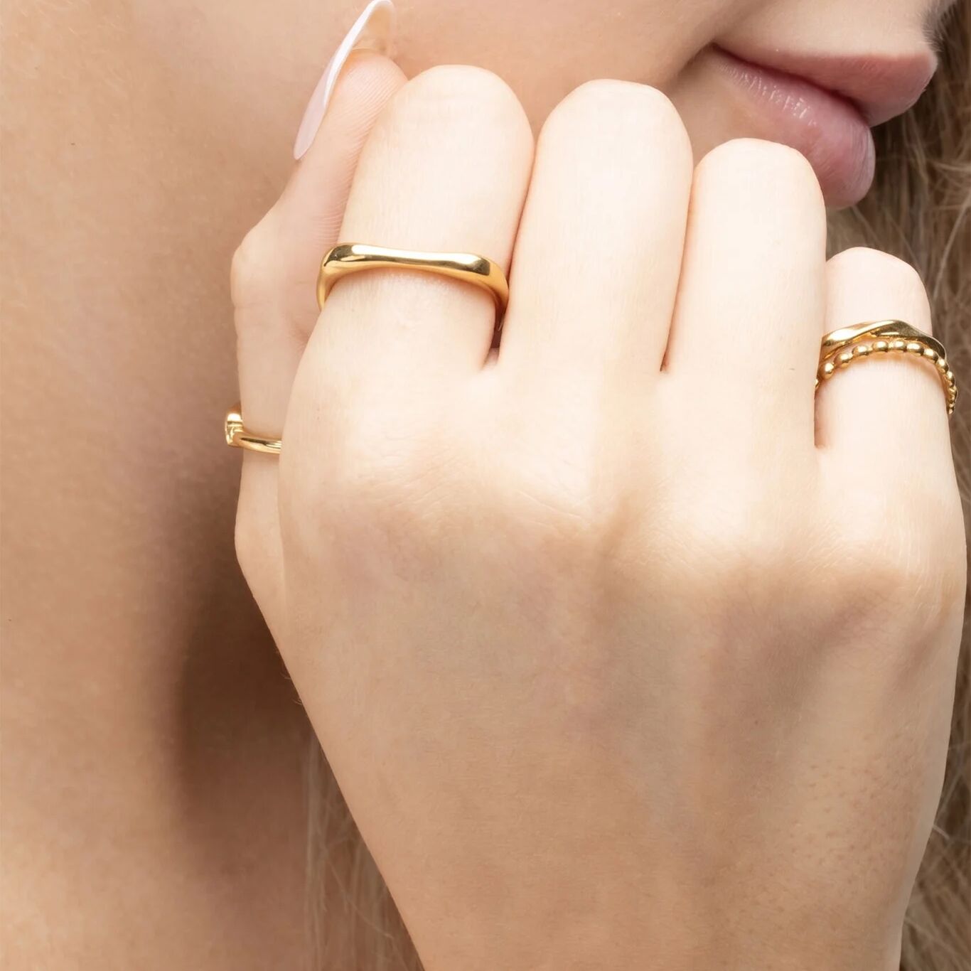 18K Gold PVD Stainless Steel Adjustable Simple Ring- gold model