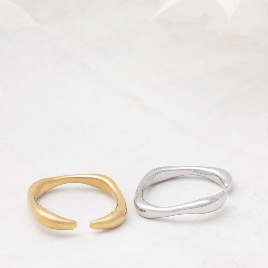 18K Gold PVD Stainless Steel Adjustable Simple Ring- silver and gold studio