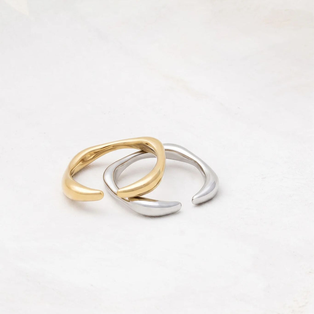 18K Gold PVD Stainless Steel Adjustable Simple Ring- gold and silver studio