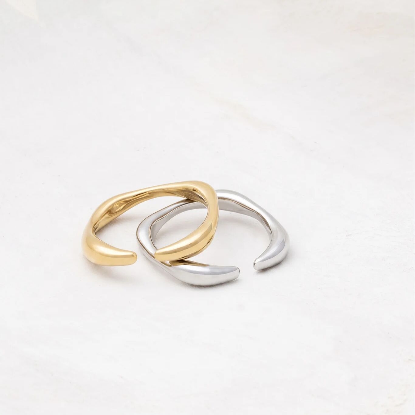 18K Gold PVD Stainless Steel Adjustable Simple Ring- gold and silver studio