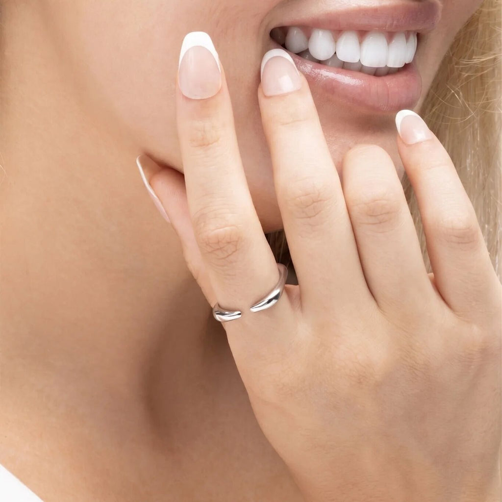 18K Gold PVD Stainless Steel Adjustable Simple Ring- silver model