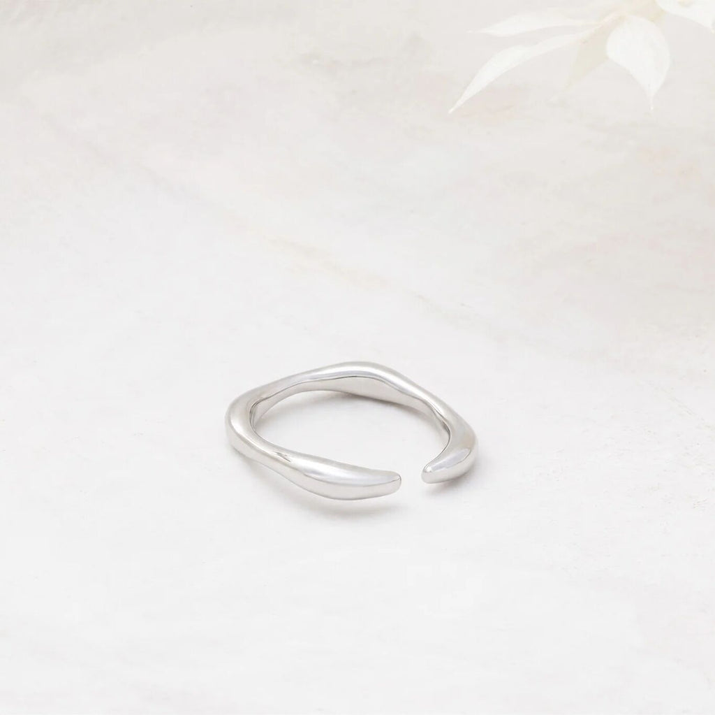 18K Gold PVD Stainless Steel Adjustable Simple Ring- silver studio
