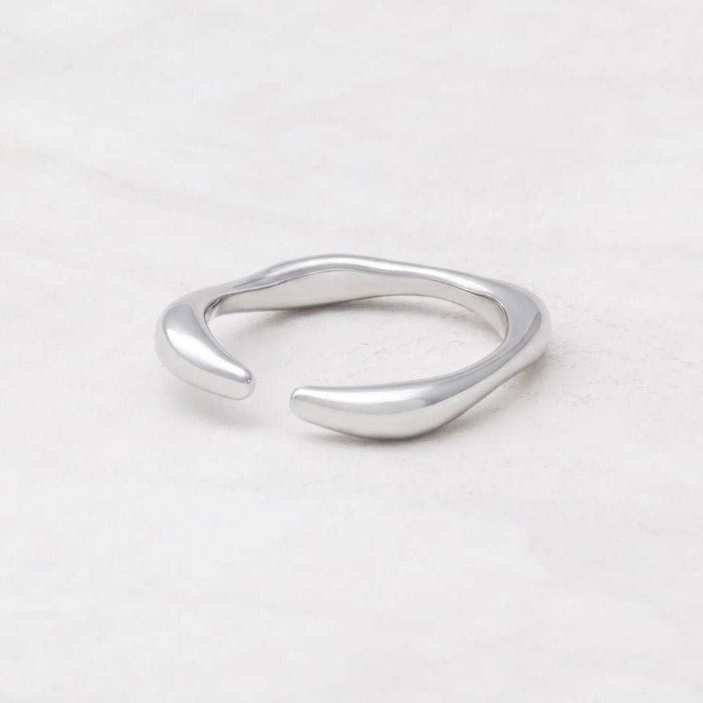 18K Gold PVD Stainless Steel Adjustable Simple Ring- silver studio