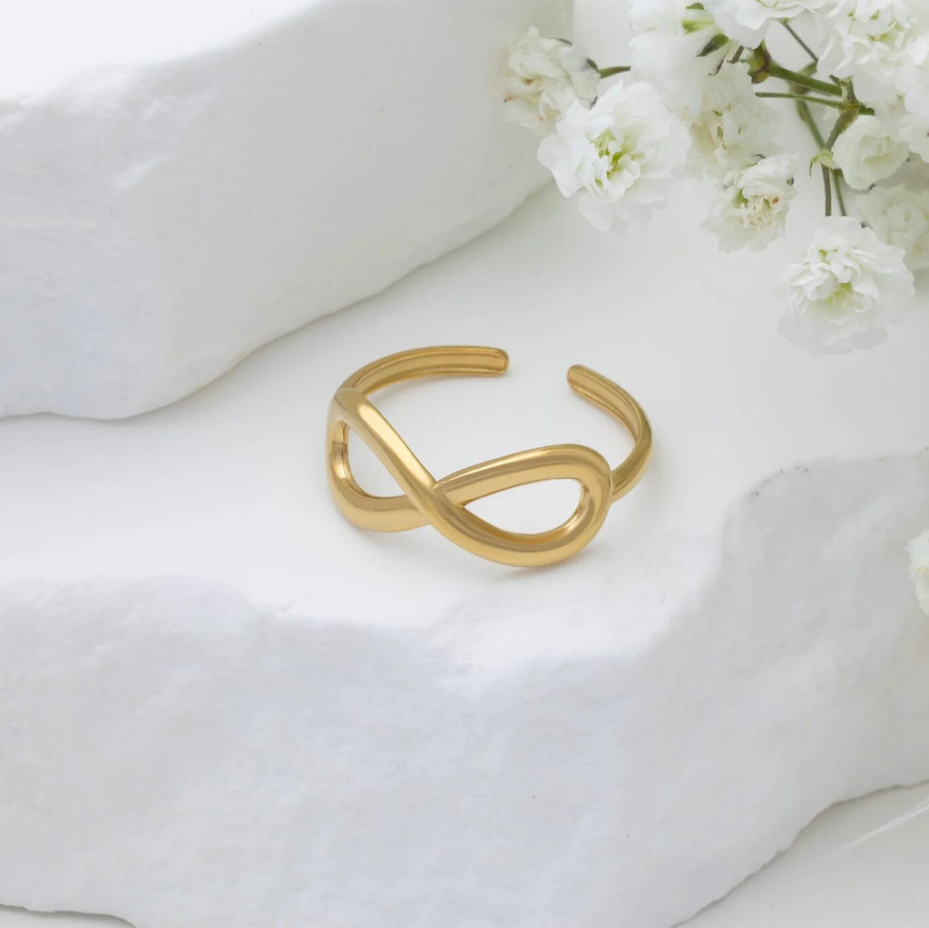 18K Gold PVD Stainless Steel Infinity Symbol Adjustable Ring- gold studio