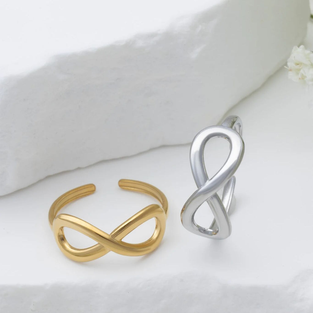 18K Gold PVD Stainless Steel Infinity Symbol Adjustable Ring- gold and silver studio