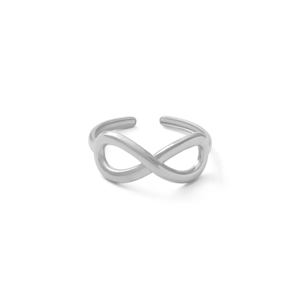 18K Gold PVD Stainless Steel Infinity Symbol Adjustable Ring- silver main