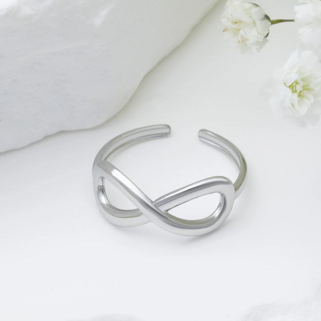 18K Gold PVD Stainless Steel Infinity Symbol Adjustable Ring- silver studio