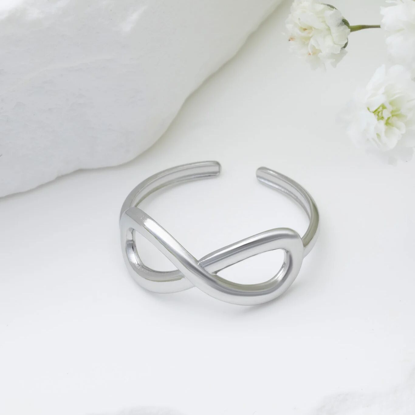 18K Gold PVD Stainless Steel Infinity Symbol Adjustable Ring- silver studio