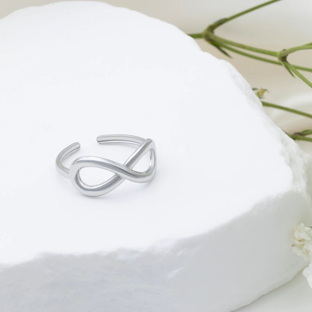 18K Gold PVD Stainless Steel Infinity Symbol Adjustable Ring- silver studio