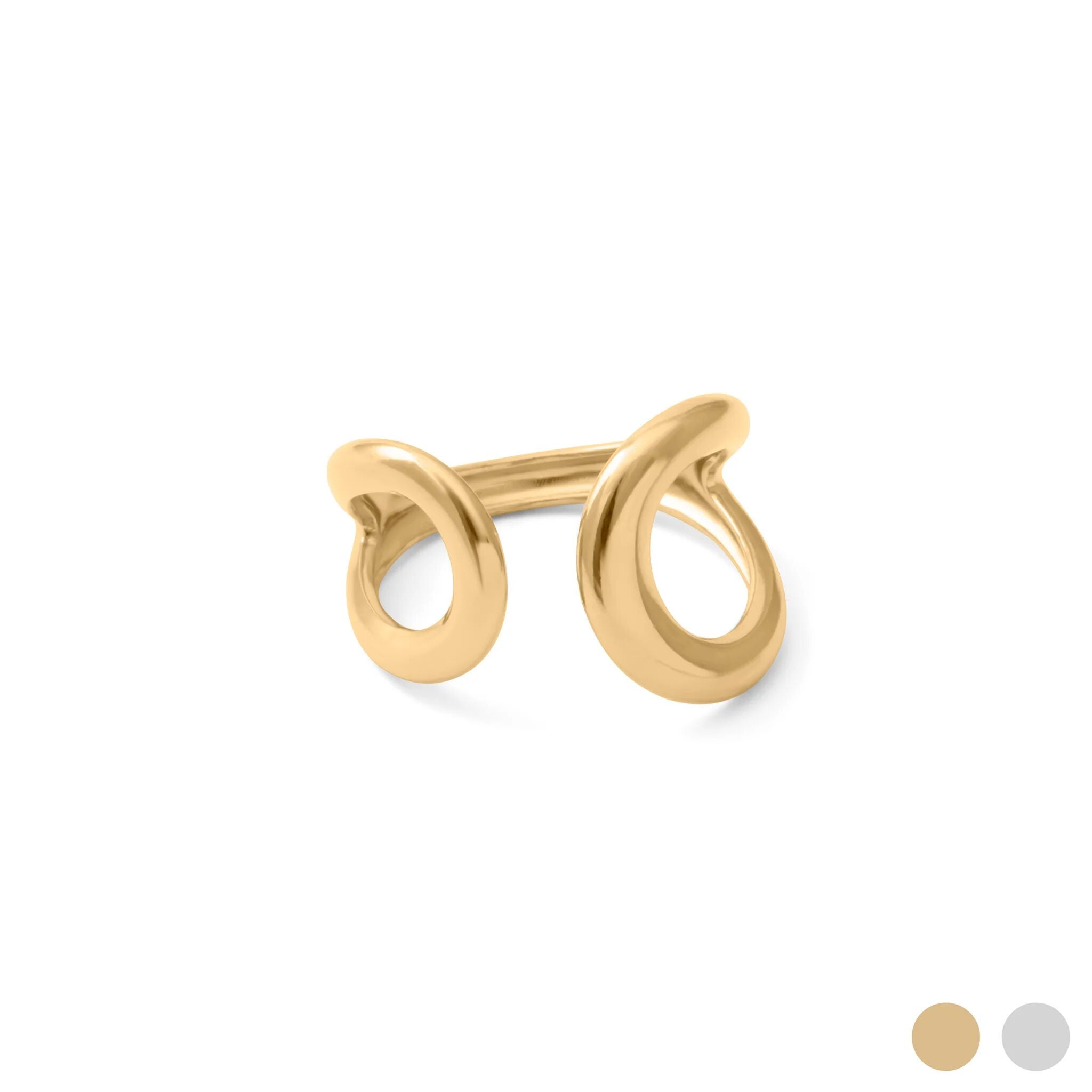 18K Gold PVD Stainless Steel Crescent Cuff Adjustable Ring - gold main