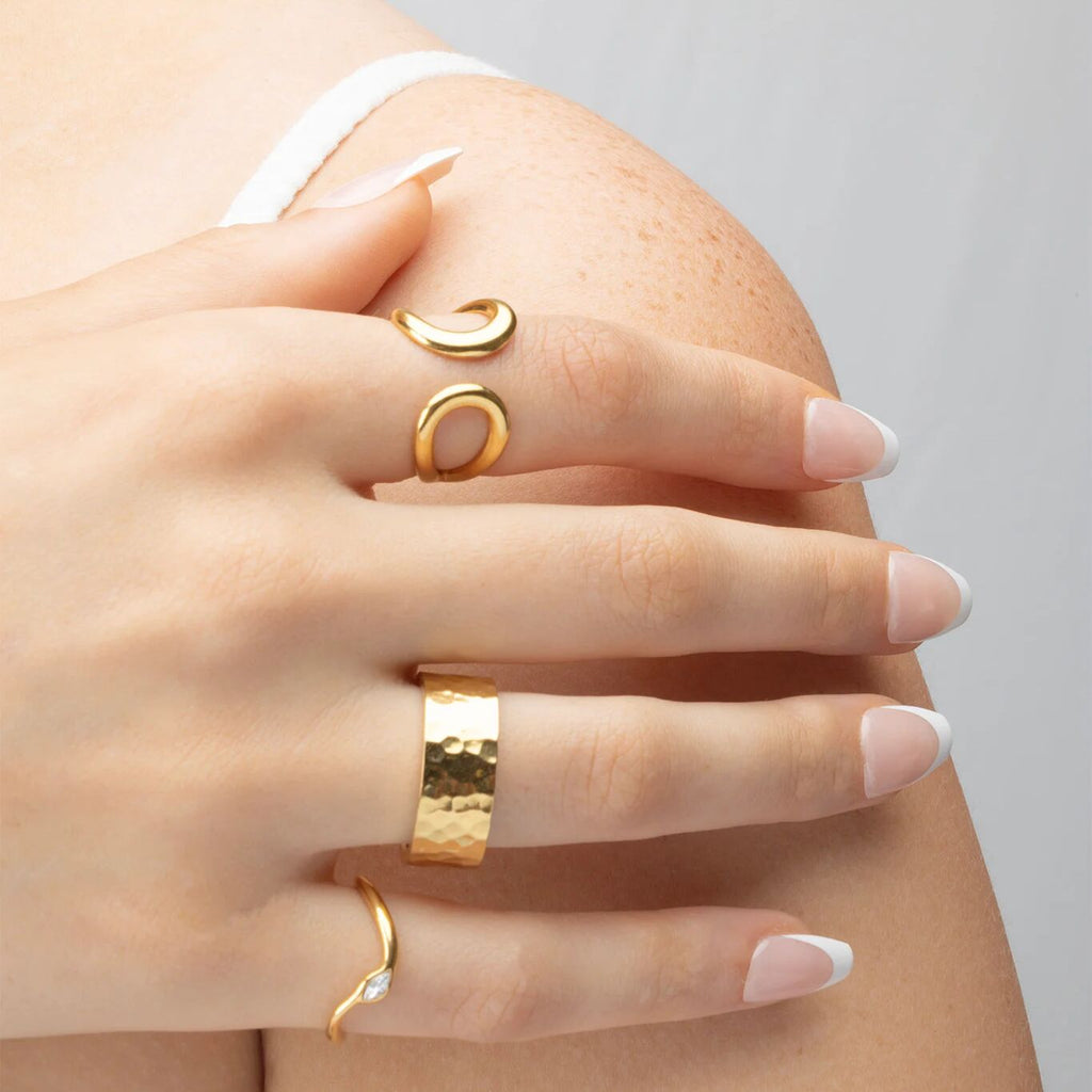 18K Gold PVD Stainless Steel Crescent Cuff Adjustable Ring - gold model