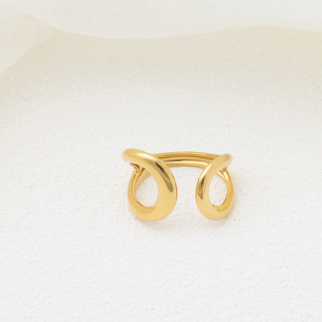 18K Gold PVD Stainless Steel Crescent Cuff Adjustable Ring - gold studio