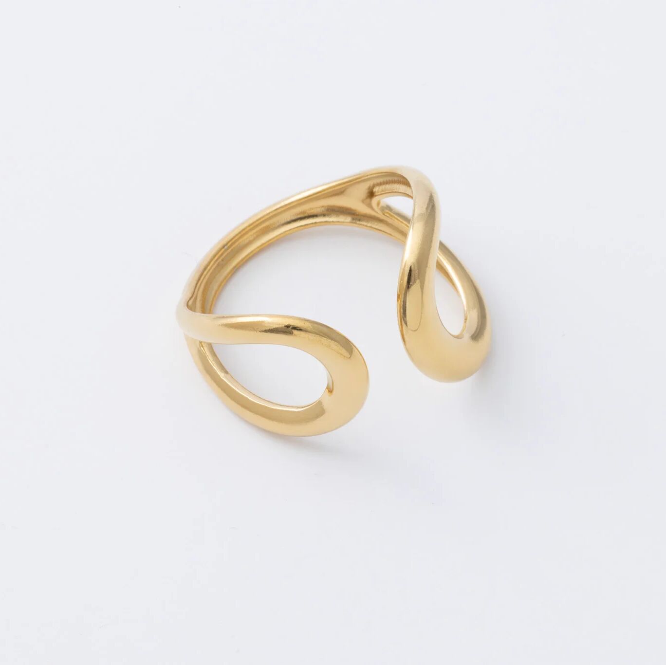 18K Gold PVD Stainless Steel Crescent Cuff Adjustable Ring - gold studio