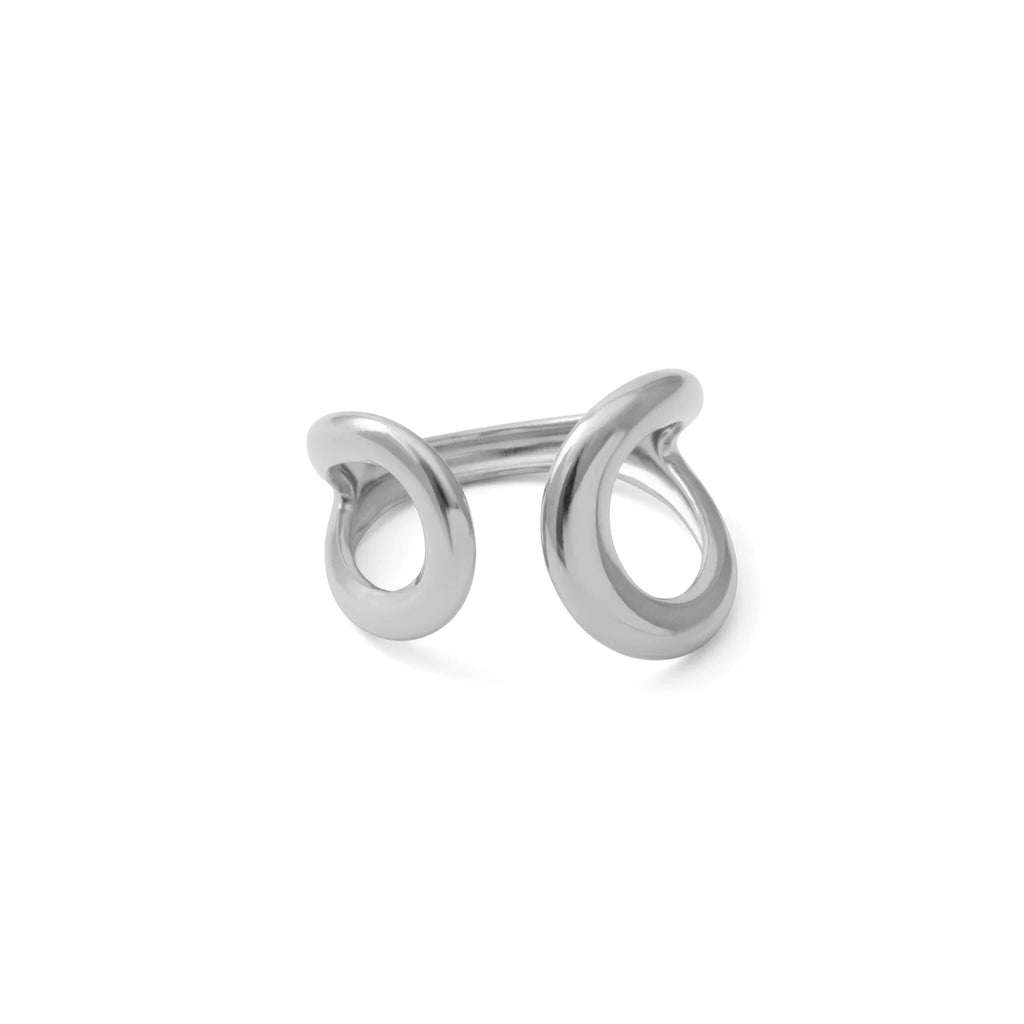 18K Gold PVD Stainless Steel Crescent Cuff Adjustable Ring - silver main
