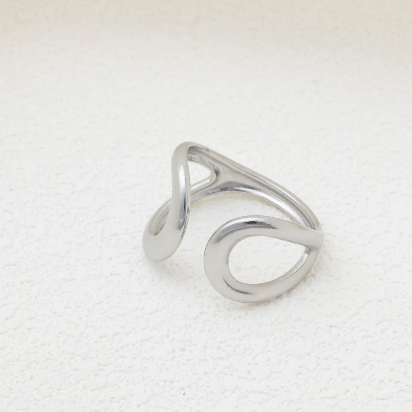 18K Gold PVD Stainless Steel Crescent Cuff Adjustable Ring - silver studio