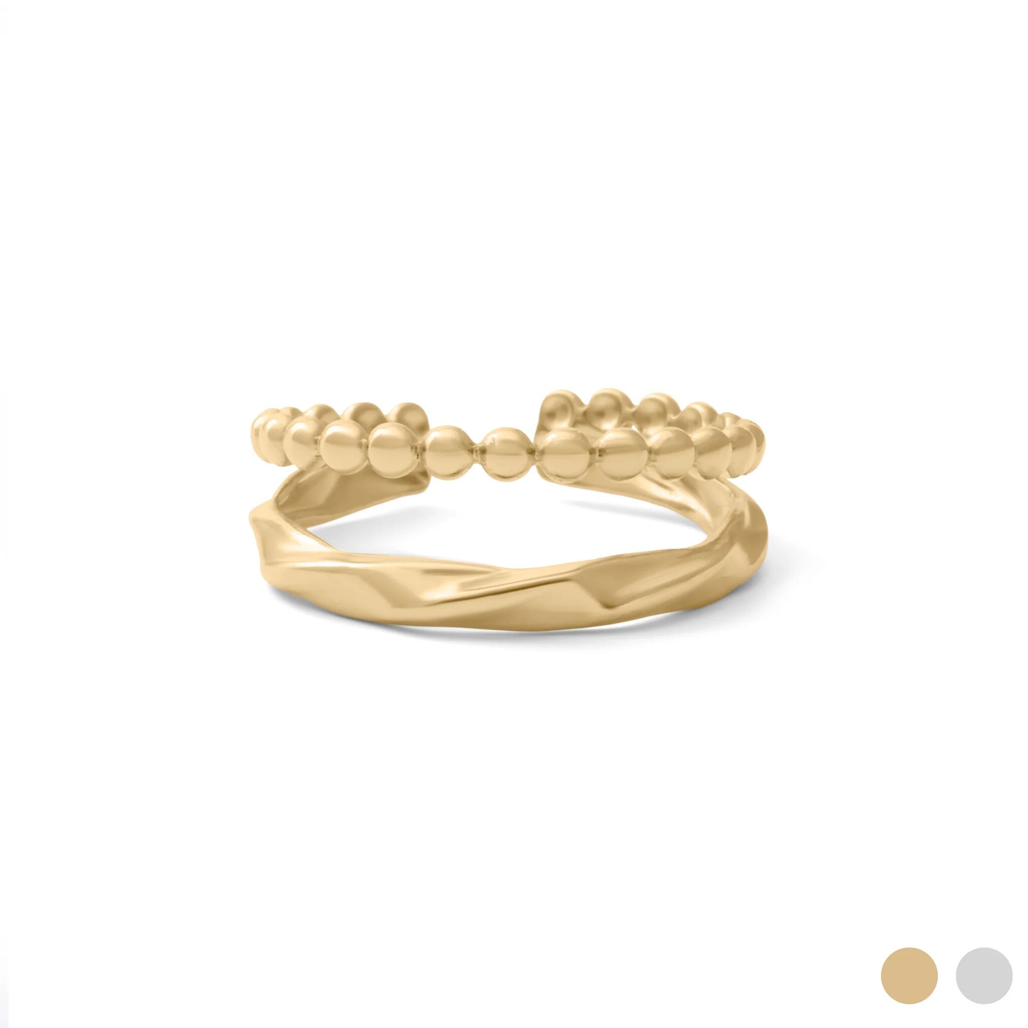 18K Gold PVD Stainless Steel Double Beaded Adjustable Ring- gold main