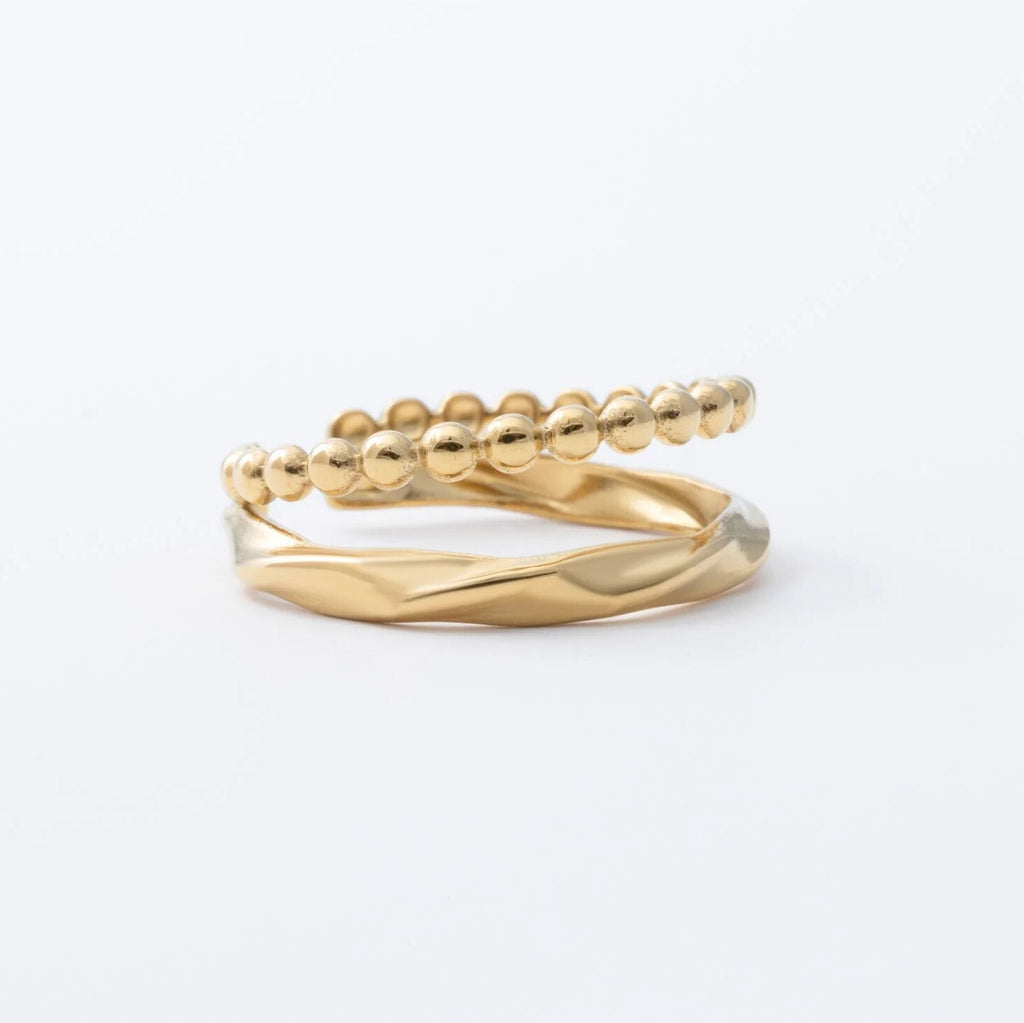18K Gold PVD Stainless Steel Double Beaded Adjustable Ring- gold studio